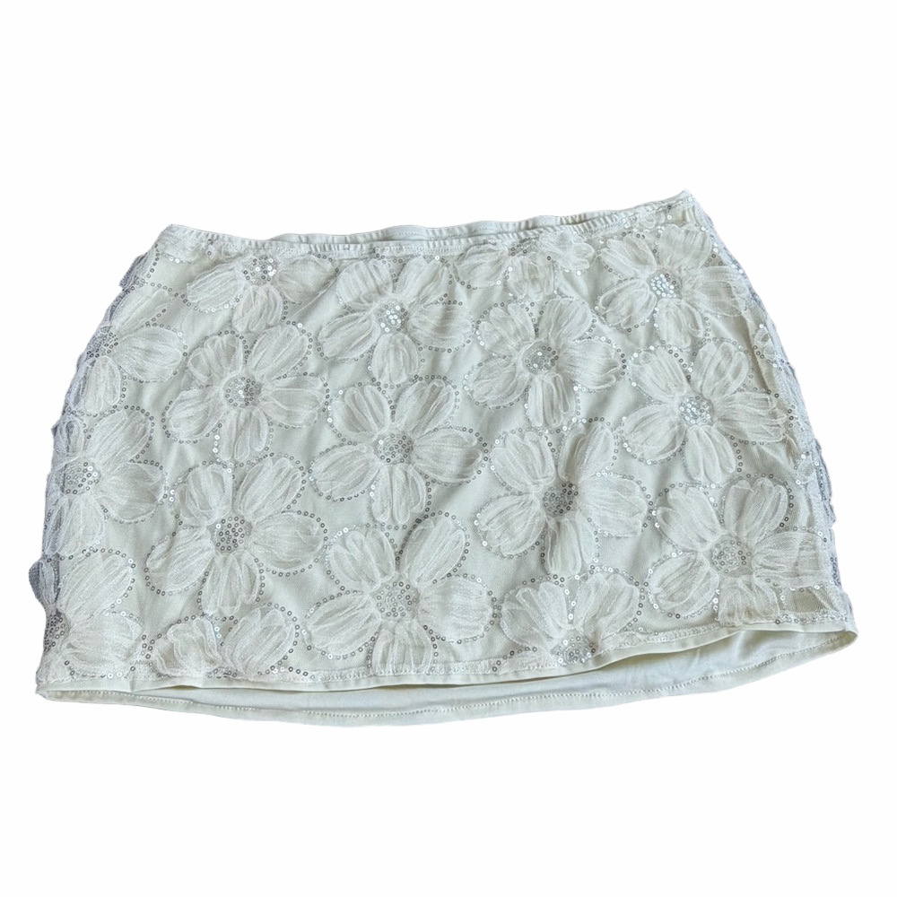 SHEIN Women’s Elegant Light Yellow Floral Lace Skirt With Sequins